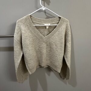 Open Edit Cozy V-Neck Sweater in Cream